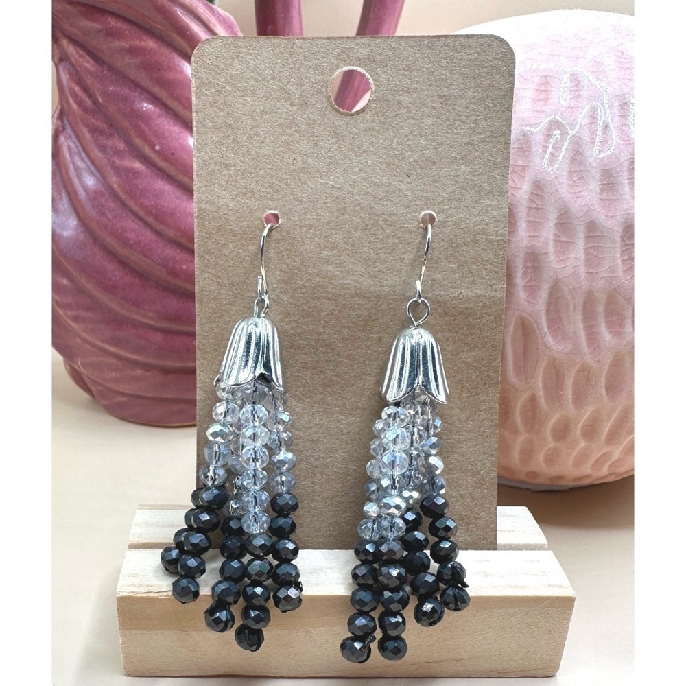 Faceted crystal Beaded tassel earrings